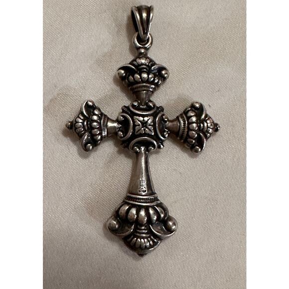 Large Retired James Avery HEAVY Cross Pendant 24" sterling chain - Picture 4 of 12